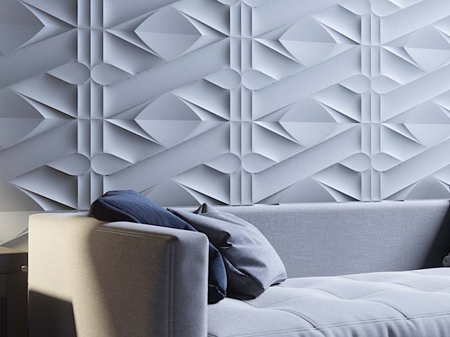 Fehér design tapéta falburkolat nappaliban